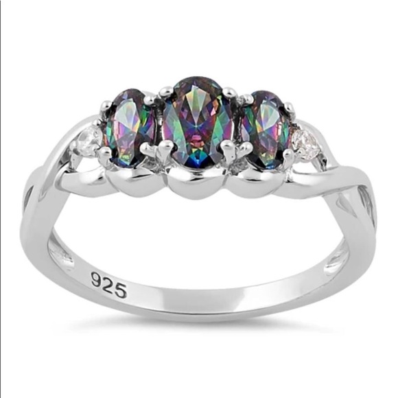 925 STERLING SILVER Simulated Mystic Rainbow Topaz CZ Ring - Picture 13 of 16
